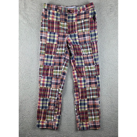 Brooks Brothers Pants Men 34x32 Red Clark Indian Madras Patchwork Plaid Chino
